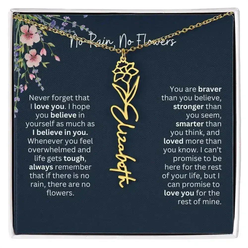 Birth Flower Necklace With Name I No Rain - No Flowers | Unique Jewelry for Daughter from Dad - Femstylo