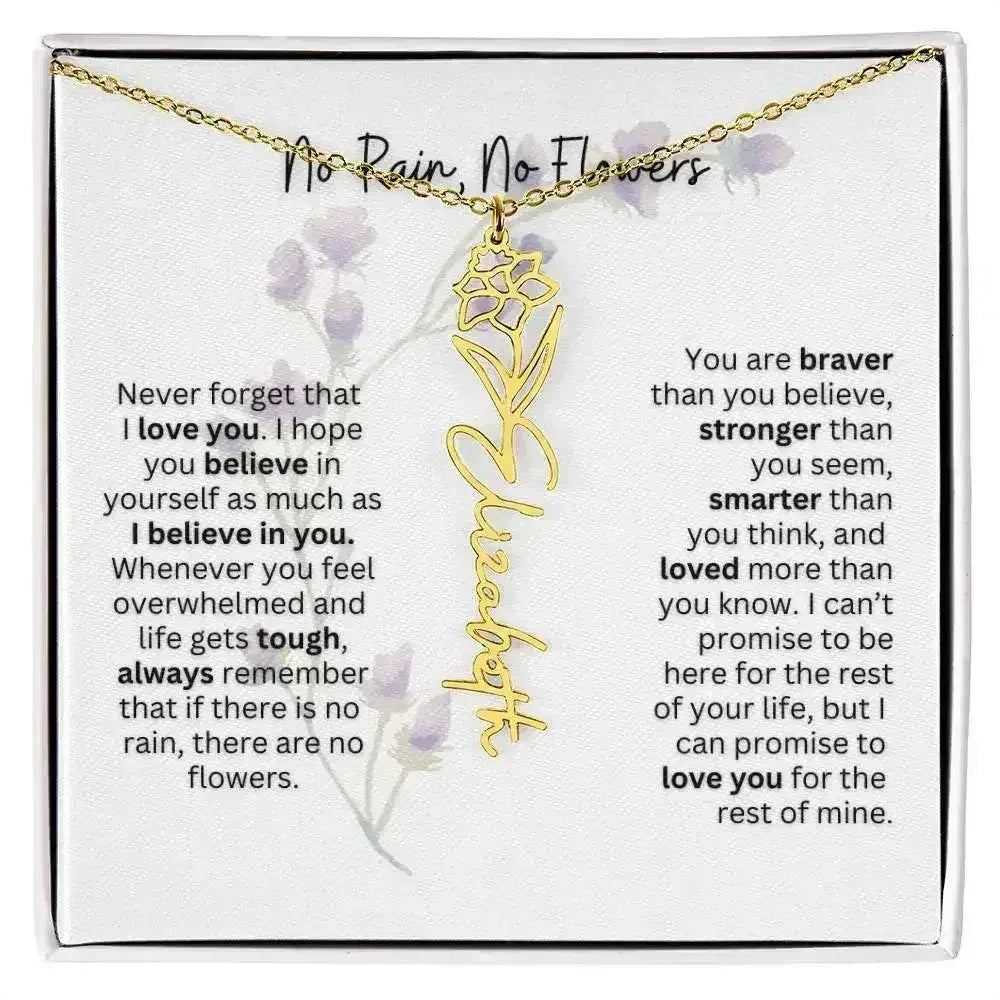Birth Flower Necklace With Name I No Rain - No Flowers | For Bonus Daughter - Femstylo