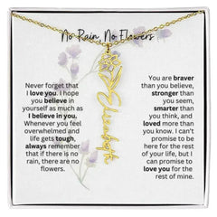 Birth Flower Necklace With Name I No Rain - No Flowers | For Bonus Daughter - Femstylo