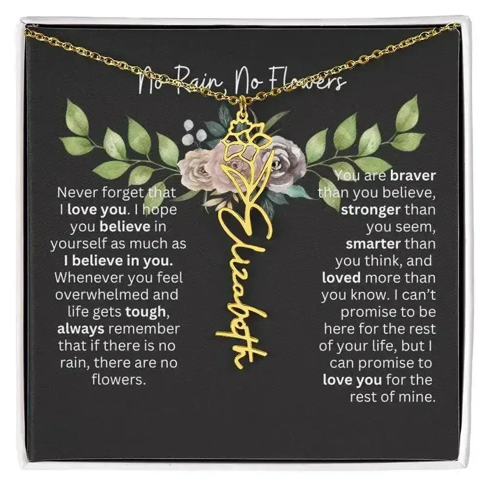 Birth Flower Necklace With Name I No Rain - No Flowers | Elegant Gift for Daughter - Femstylo