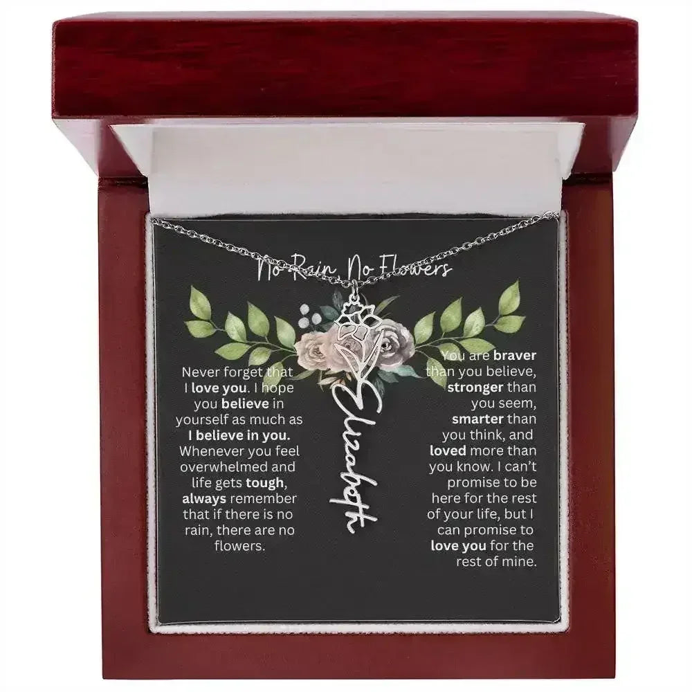 Birth Flower Necklace With Name I No Rain - No Flowers | Elegant Gift for Daughter - Femstylo