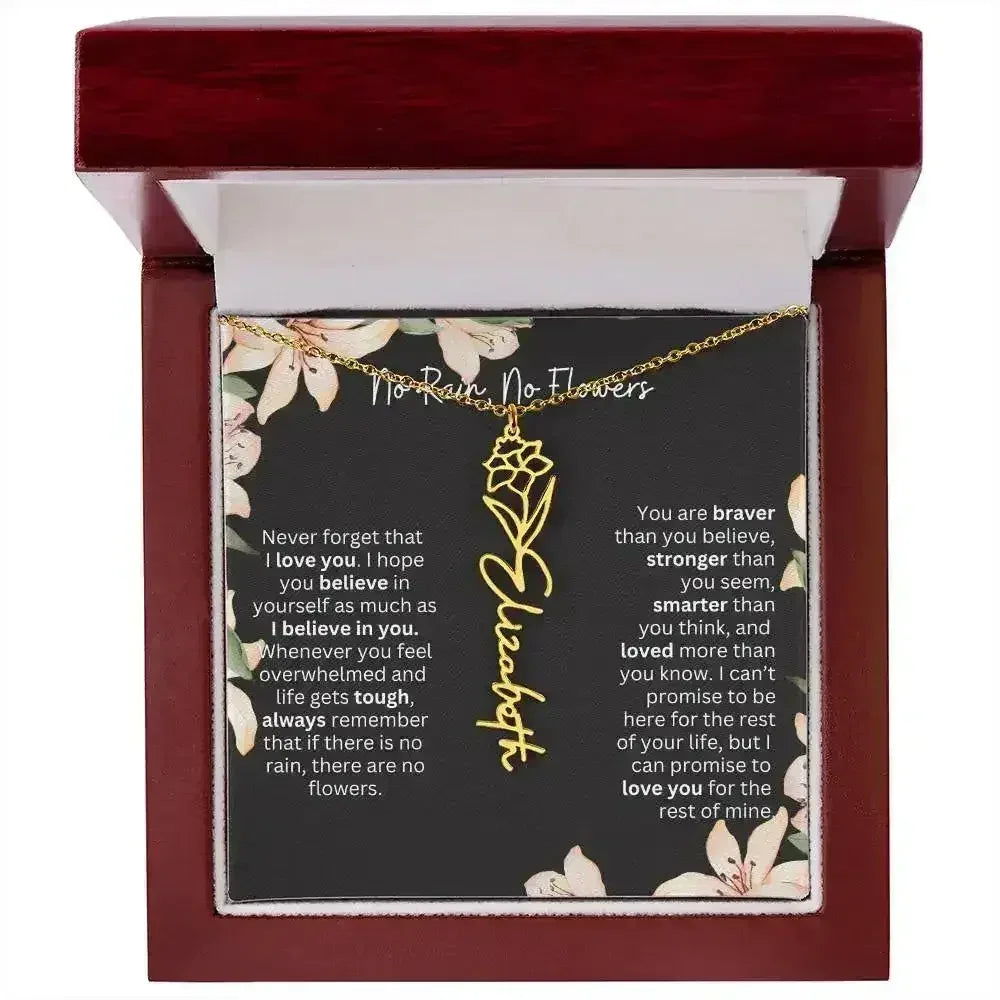 Birth Flower Necklace With Name I No Rain - No Flowers - Femstylo
