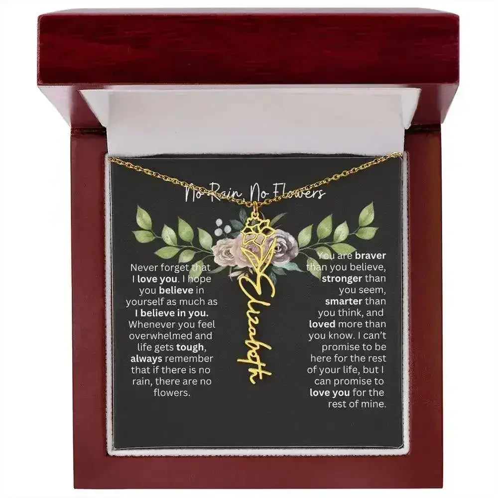 Birth Flower Necklace With Name I No Rain - No Flowers | Elegant Gift for Daughter - Femstylo