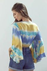 Bell-Sleeve Tie-Dye Crop Top – Flowy Sleeves & Stylish Design - Femstylo