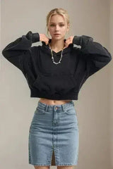 Basic Bae Kangaroo Pocket Long Sleeve Cropped Hoodie - Femstylo