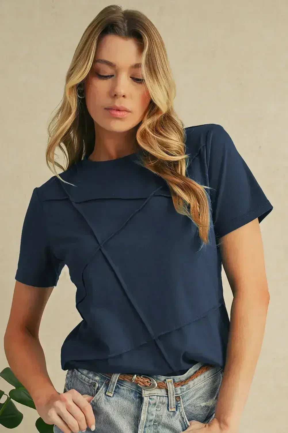 Dirty Blue Solid Color Round Neck T Shirt - Femstylo