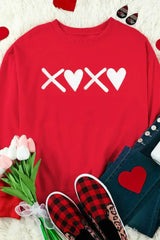 Red XOXO Heart Print Valentine Graphic Sweatshirt - Femstylo