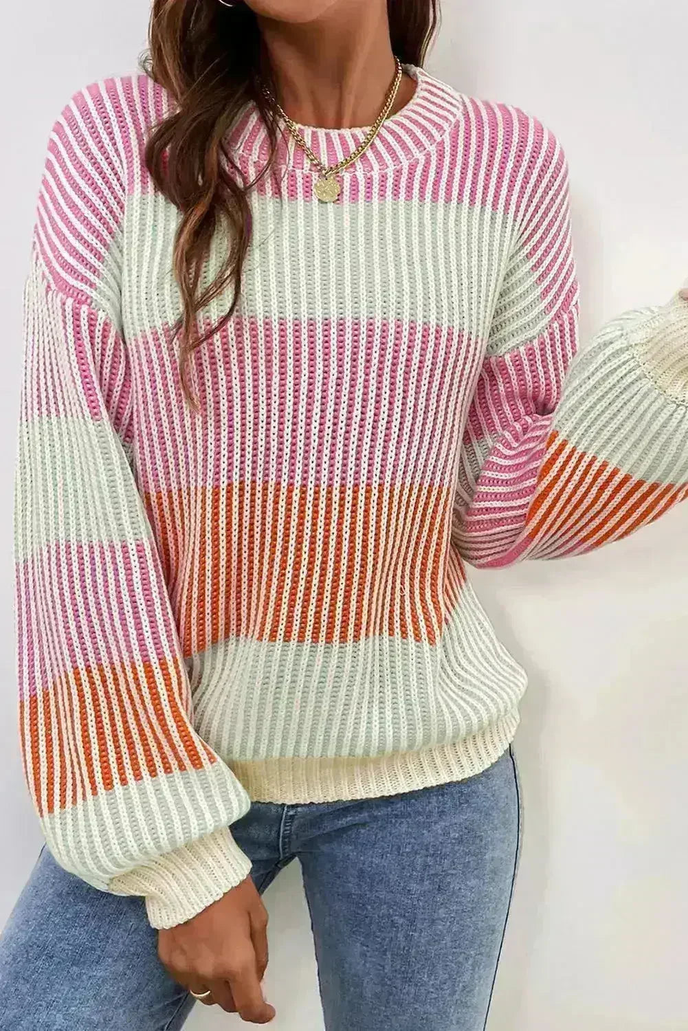 Pink Colorblock Knit Bubble Sleeve Sweater – Femstylo - Femstylo