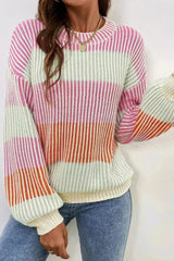 Pink Colorblock Knit Bubble Sleeve Sweater – Femstylo - Femstylo