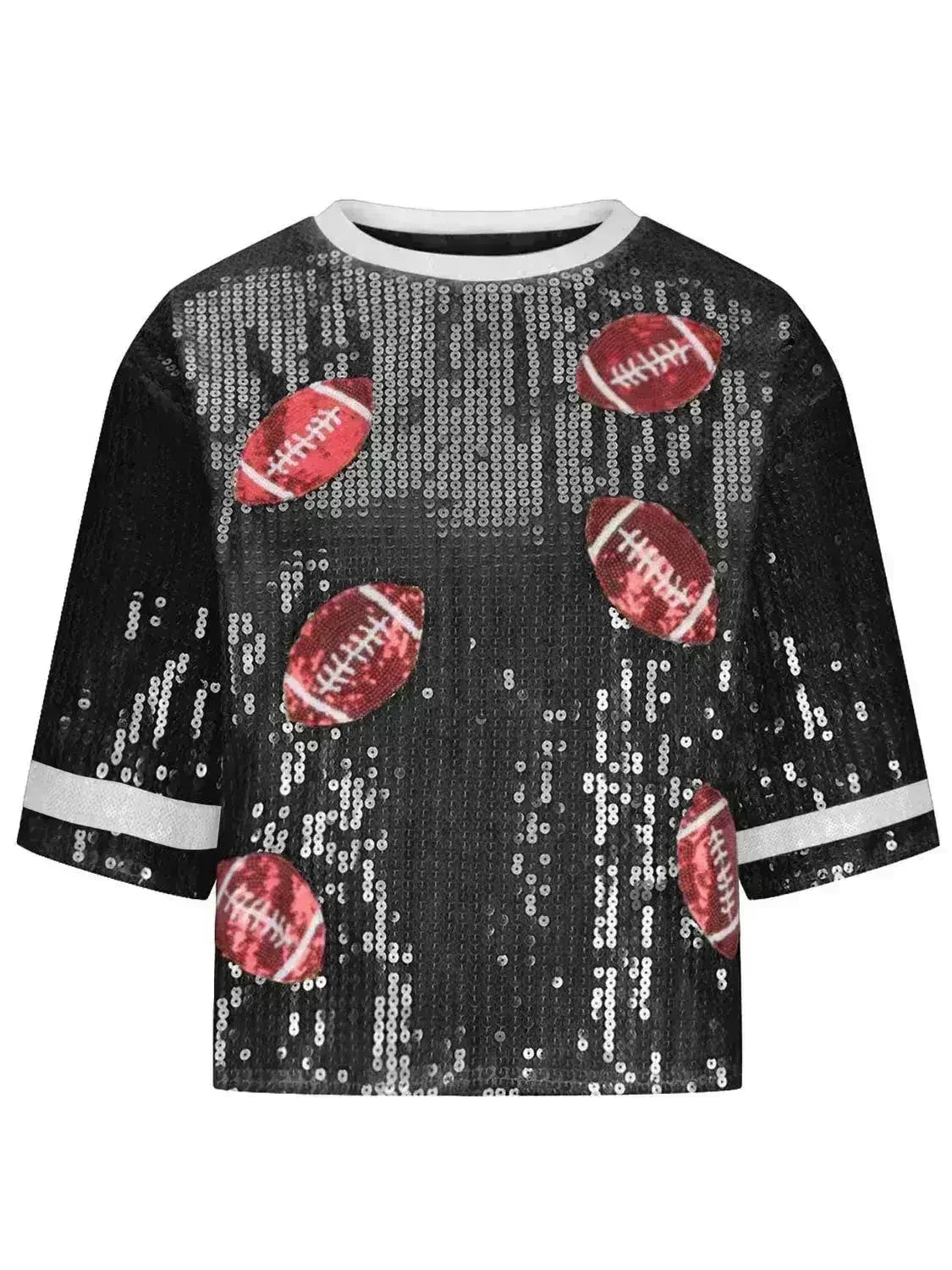 Sequin Football Top - Sparkling Half-Sleeve Blouse | Femstylo - Femstylo