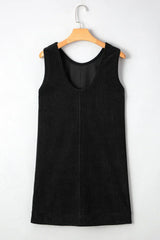 Black Corduroy Exposed Seam Sleeveless Mini Dress