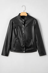 Black Faux Leather Boxy Jacket | PU Button Front Coat - Femstylo