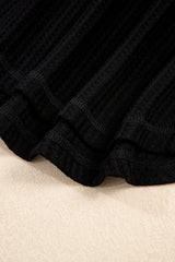 White Waffle Texture V Neck Drop Shoulder Loose Tee