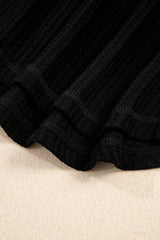 White Waffle Texture V Neck Drop Shoulder Loose Tee