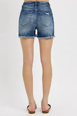 RISEN Distressed Raw Hem Denim Shorts - Femstylo