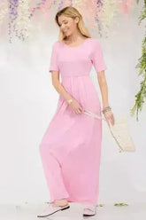 Celeste Plus Size Round Neck Short Sleeve Maxi Dress with Pockets - Femstylo