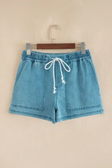 Beau Blue Drawstring Elastic Waist Denim Shorts - Femstylo