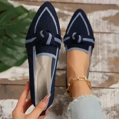 Bow Contrast Trim Point Toe Loafers - Femstylo