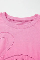 Clearly Aqua Solid Color Floral Patched Half Sleeve Tunic Top - Femstylo