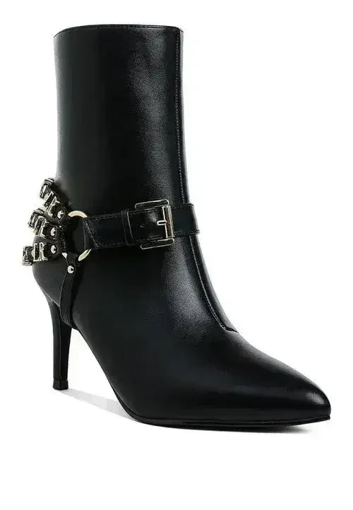 Buckle Harness Stiletto Boots - 3" Heel | Femstylo - Femstylo