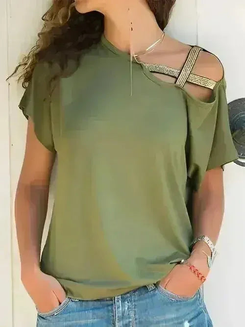 Asymmetrical Neck T-Shirt – Modern Basic with Edge - Femstylo