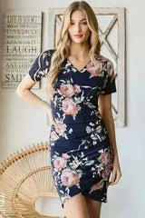 Ruched Floral Mini Dress – Vibrant Plus-Size Summer Style - Femstylo