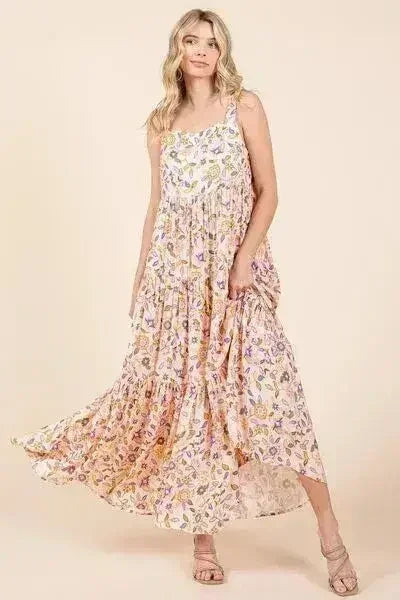 Mittoshop Flower Print Tiered Sleeveless Empire Maxi Dress - Femstylo