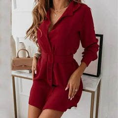 Knee-Length Casual A-Line Slim Fit Shirt Dress with Long Sleeves - Femstylo