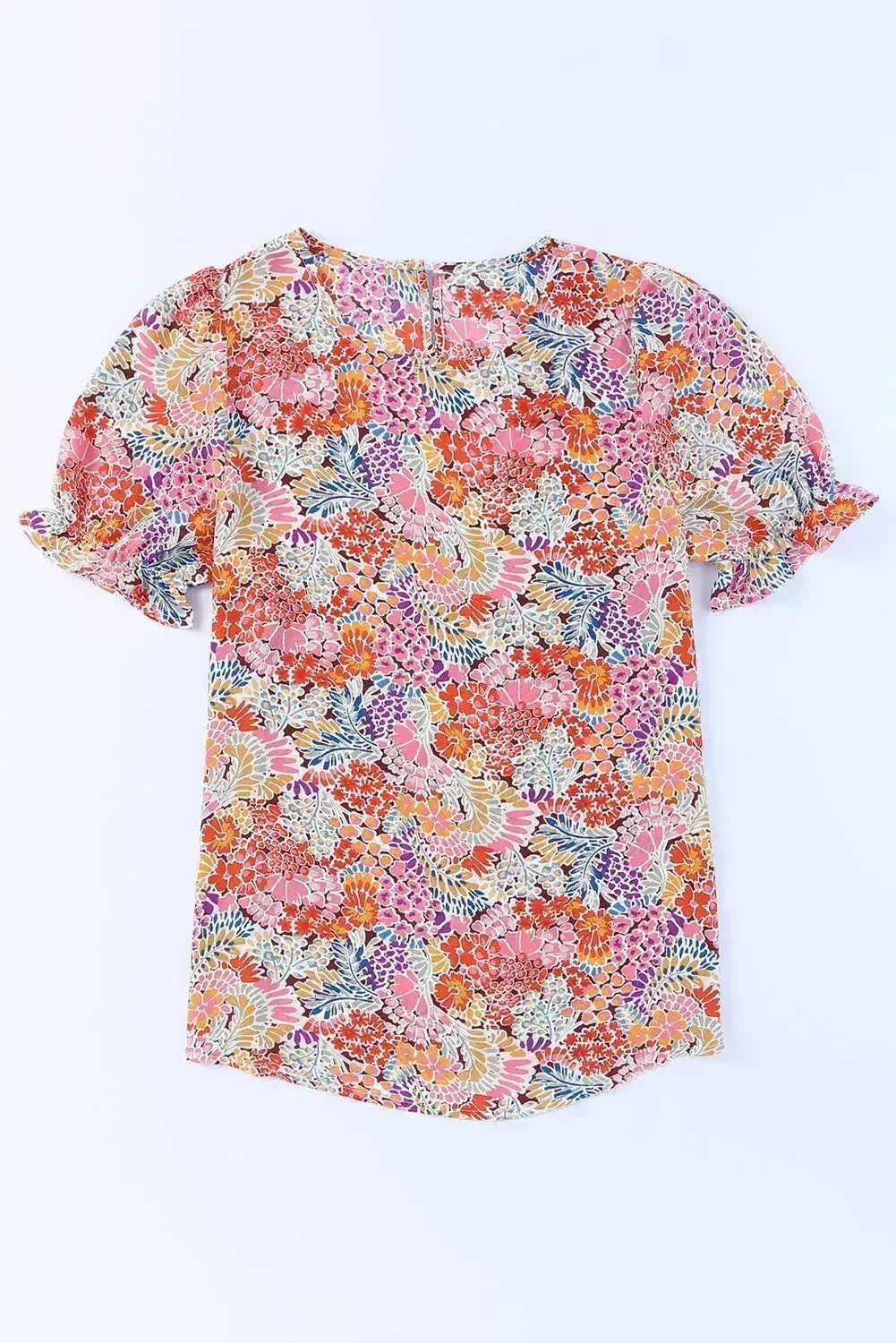 Floral Bubble Sleeve Blouse - Multicolor Print Top | Femstylo - Femstylo