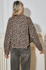 Dark Khaki Leopard Print Raw Hem Cropped Jacket – Femstylo
