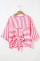 Black Stripe Bowknot Backless T-Shirt - Femstylo