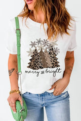 White Leopard Christmas Tree Graphic Tee – Festive & Fierce Crewneck