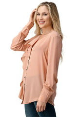 Ruffle Detail Button-Up Blouse - Femstylo