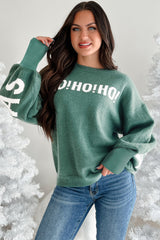 Blackish Green MERRY CHRISTMAS HO HO HO Drop Shoulder Loose Sweater