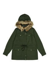 Zipper Snaps Pocket Plush Hooded Parka Jacket - Femstylo