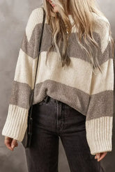 Simply Taupe Colorblock Loose Pullover Sweater - Femstylo