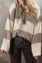 Simply Taupe Colorblock Loose Pullover Sweater - Femstylo