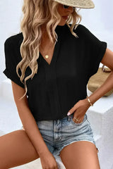White Notched Neck Batwing Sleeve Blouse | Femstylo - Femstylo