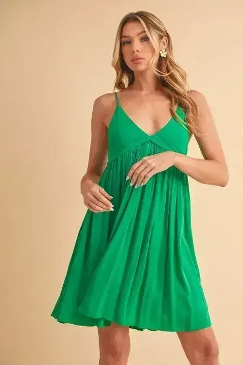 Aemi + Co Ruched Plunge Mini Cami Dress - Femstylo