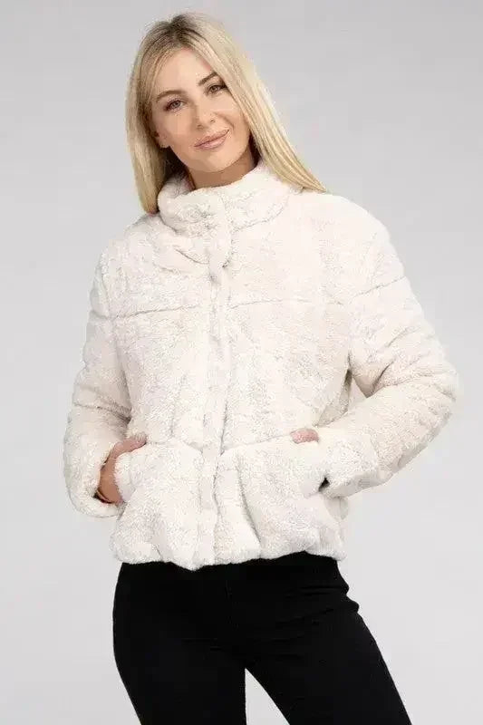 Fluffy Zip-Up Sweater Jacket - Femstylo