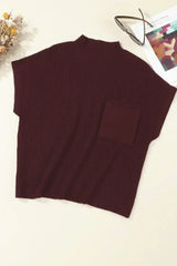 Mineral Red Patch Pocket Ribbed Knit Short Sleeve Sweater - Femstylo