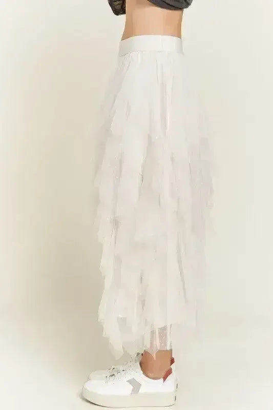 PLUS LAYER POLKA DOT MESH LINED A-LINE MIDI SKIRT - Femstylo