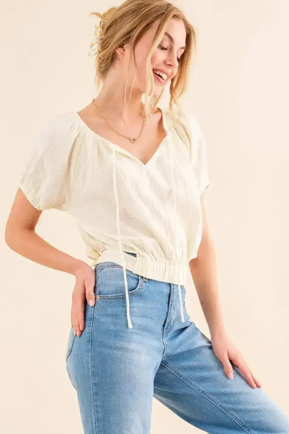 Back Tie Cropped Blouse - Adjustable Women's Top | Femstylo - Femstylo