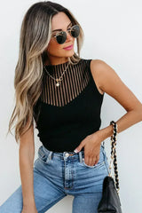 Black Mesh Cutout Knit Vest - Edgy Ribbed Design | Femstylo - Femstylo