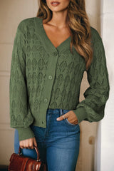Green Lightweight Buttoned Front Crochet Cardigan