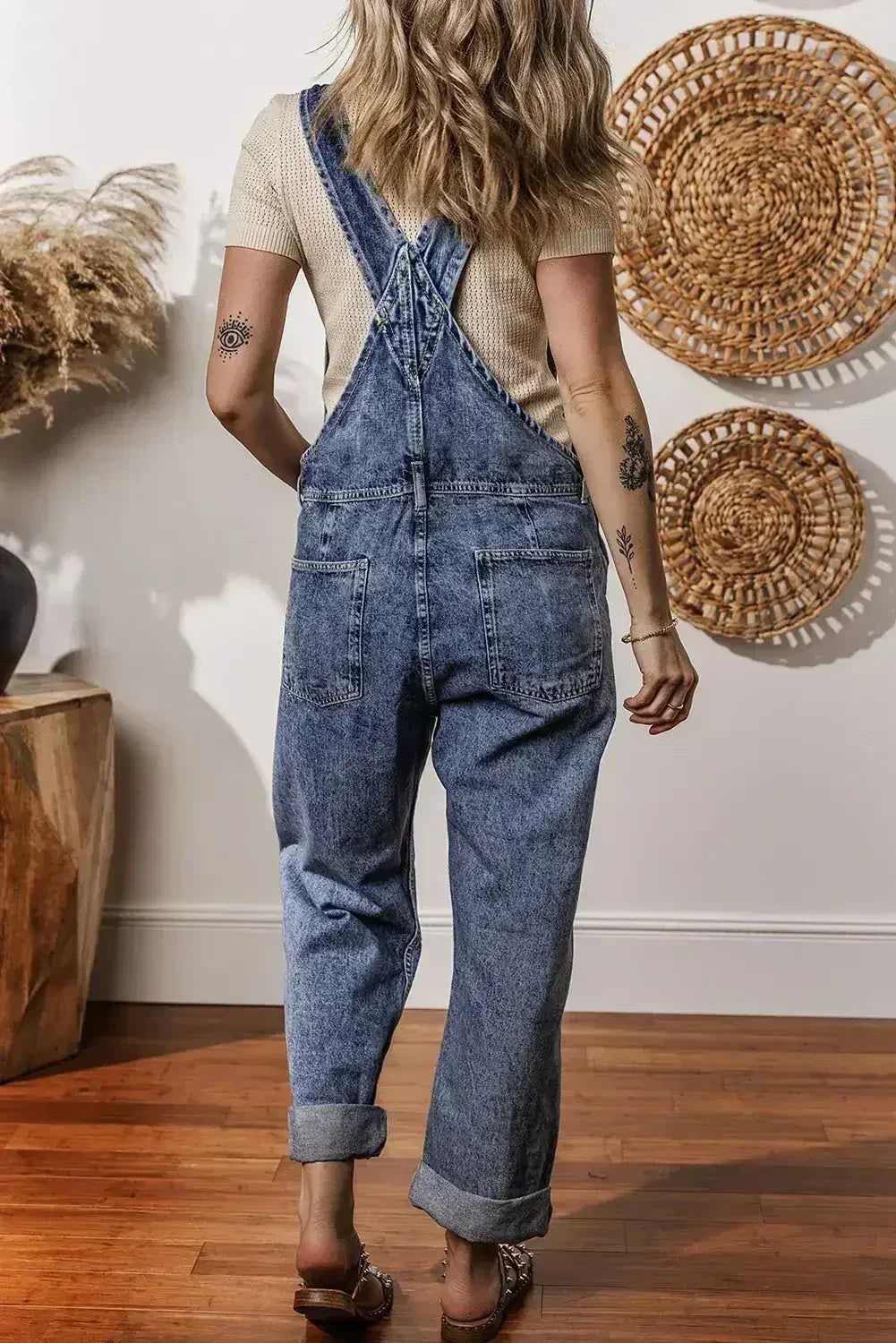 Sail Blue Straight Leg Pockets Denim Bib Overall - Femstylo