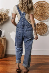 Sail Blue Straight Leg Pockets Denim Bib Overall - Femstylo