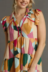 Umgee Full Size Button Detail Ruffle Sleeve Mini Dress Plus Size - Femstylo