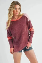 Color Block Knit Top – Raw Seam Detail & Cotton-Spandex Blend - Femstylo