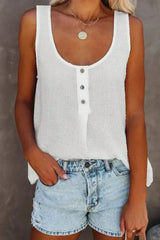 Button Textured Cotton Tank Top - Femstylo